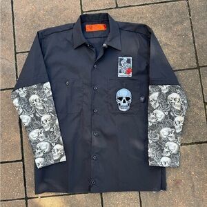 Dress Shirt with Skull and Rose Design